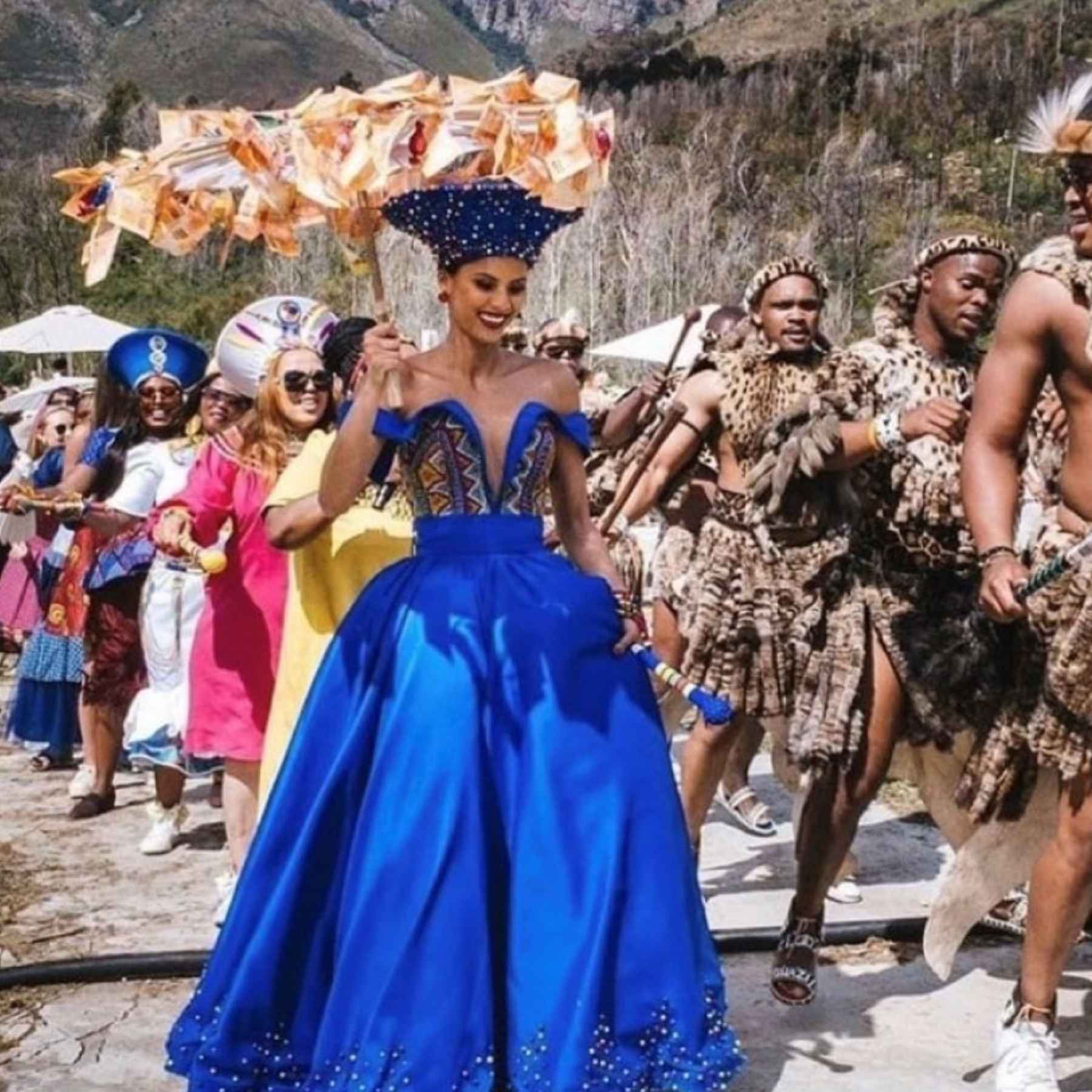 Zulu bride being escorted