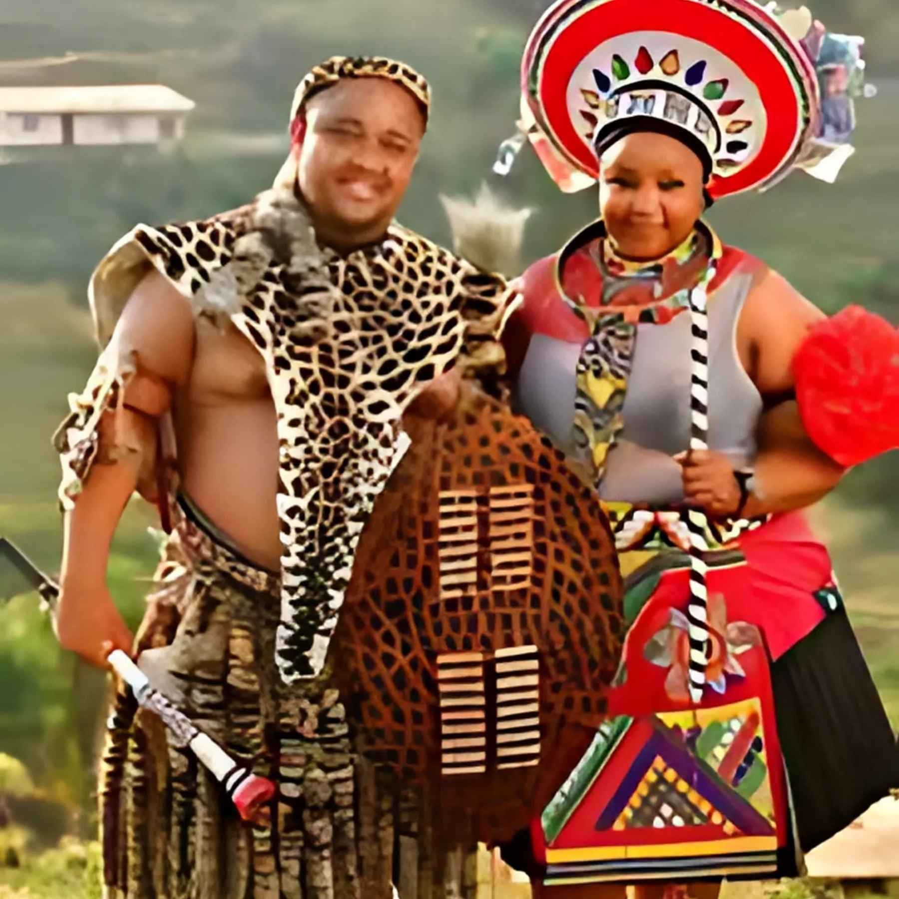 Zulu couple in traditional attire